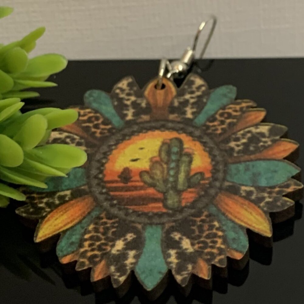 Cactus Earring, Boho Earring, Western Earring, Leopard Print Earring, Gift Idea